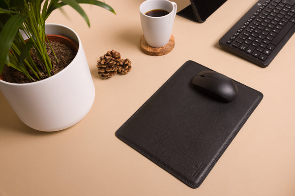 Personalised Engraved Black Leather Mouse Mat, Desk Pad
