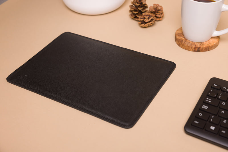 Personalised Engraved Black Leather Mouse Mat, Desk Pad