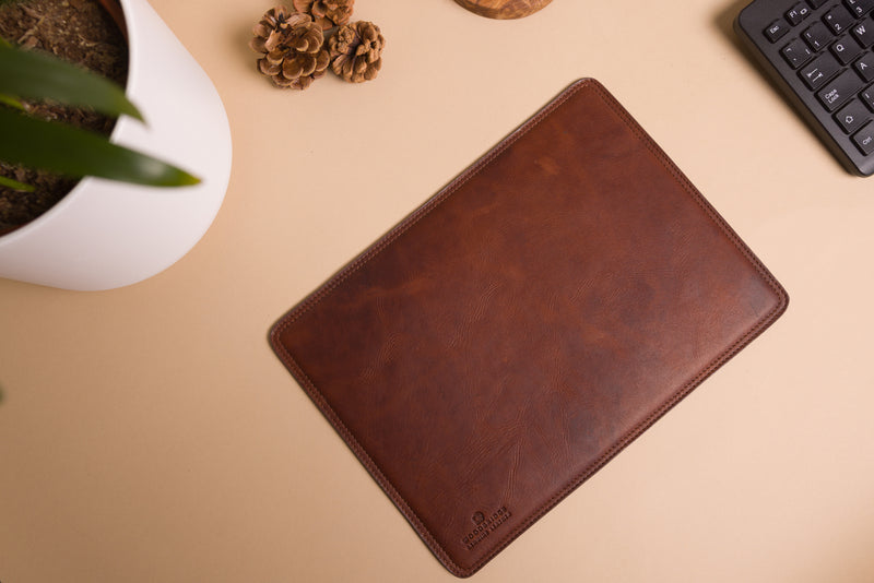 Personalised Engraved Brown Leather Mouse Mat, Desk Pad