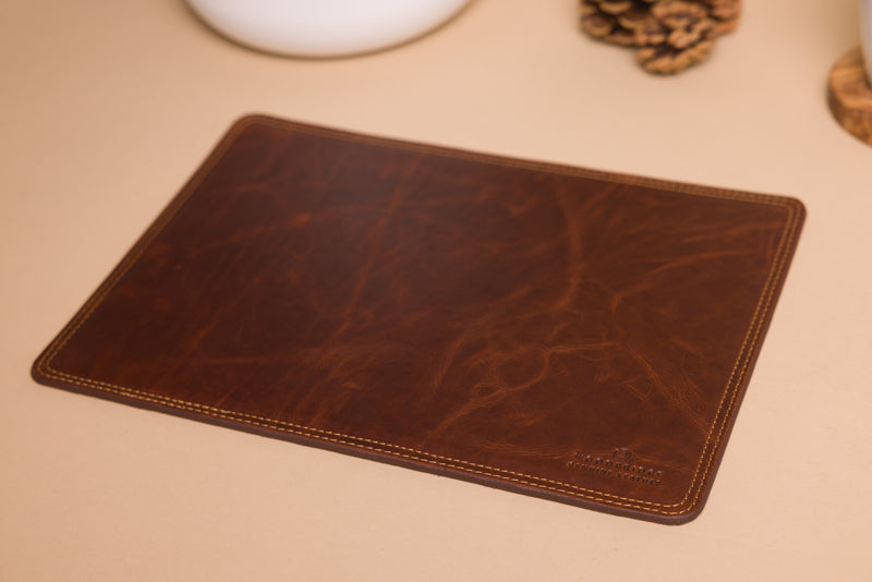 Personalised Engraved Brown Leather Mouse Mat, Desk Pad