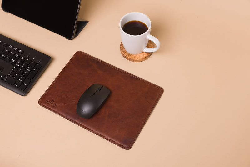 Personalised Engraved Brown Leather Mouse Mat, Desk Pad