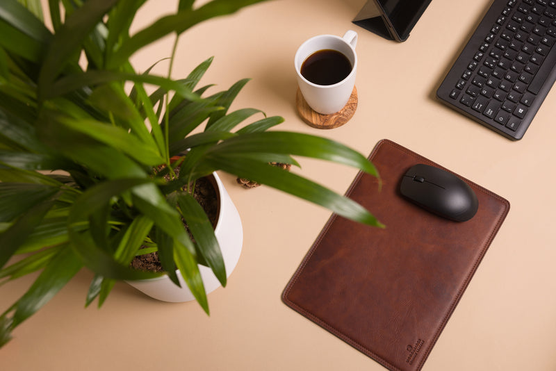 Personalised Engraved Brown Leather Mouse Mat, Desk Pad
