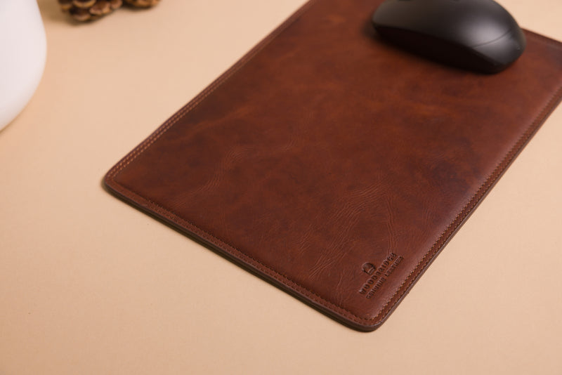 Personalised Engraved Brown Leather Mouse Mat, Desk Pad