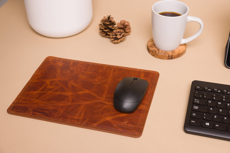 "Tan leather mousepad with minimalist design"