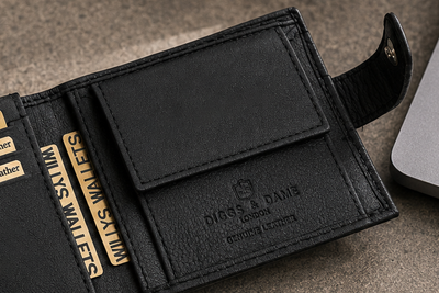 Personalised Black Leather Wallet – Bifold with Coin Pocket & Custom Engraving