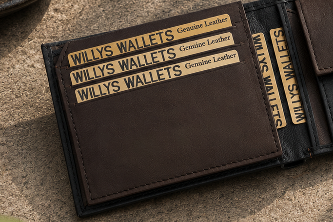 Personalised Black & Dark Brown Leather Wallet – Bifold with Coin Pocket & Custom Engraving