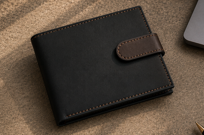 Personalised Black & Dark Brown Leather Wallet – Bifold with Coin Pocket & Custom Engraving