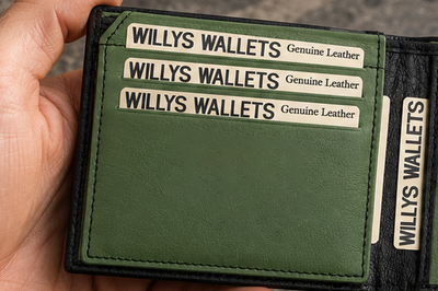 Personalised Black & Green Leather Wallet – Bifold with Coin Pocket & Custom Engraving