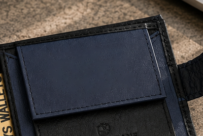 Personalised Black & Blue Leather Wallet – Bifold with Coin Pocket & Custom Engraving