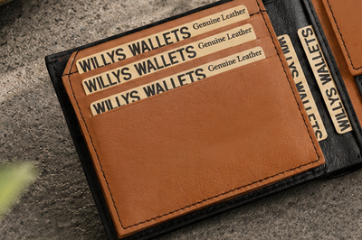 Personalised Black & Tan Leather Wallet – Bifold with Coin Pocket & Custom Engraving