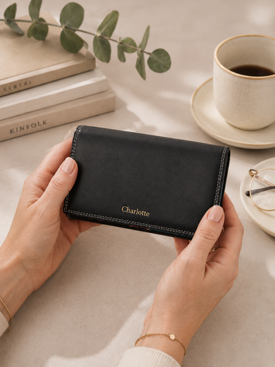 Personalised Black Multi Leather Purse – Women's RFID Long Wallet with 14 Card Slots & Coin Pocket