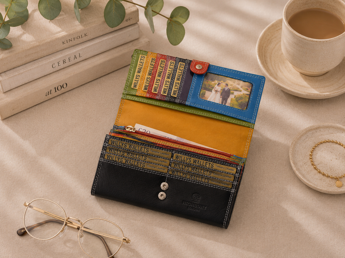 Personalised Black Multi Leather Purse – Women's RFID Long Wallet with 14 Card Slots & Coin Pocket