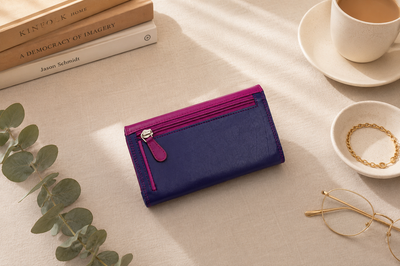 Personalised China Rose Multi Leather Purse – Women's RFID Long Wallet with 14 Card Slots & Coin Pocket