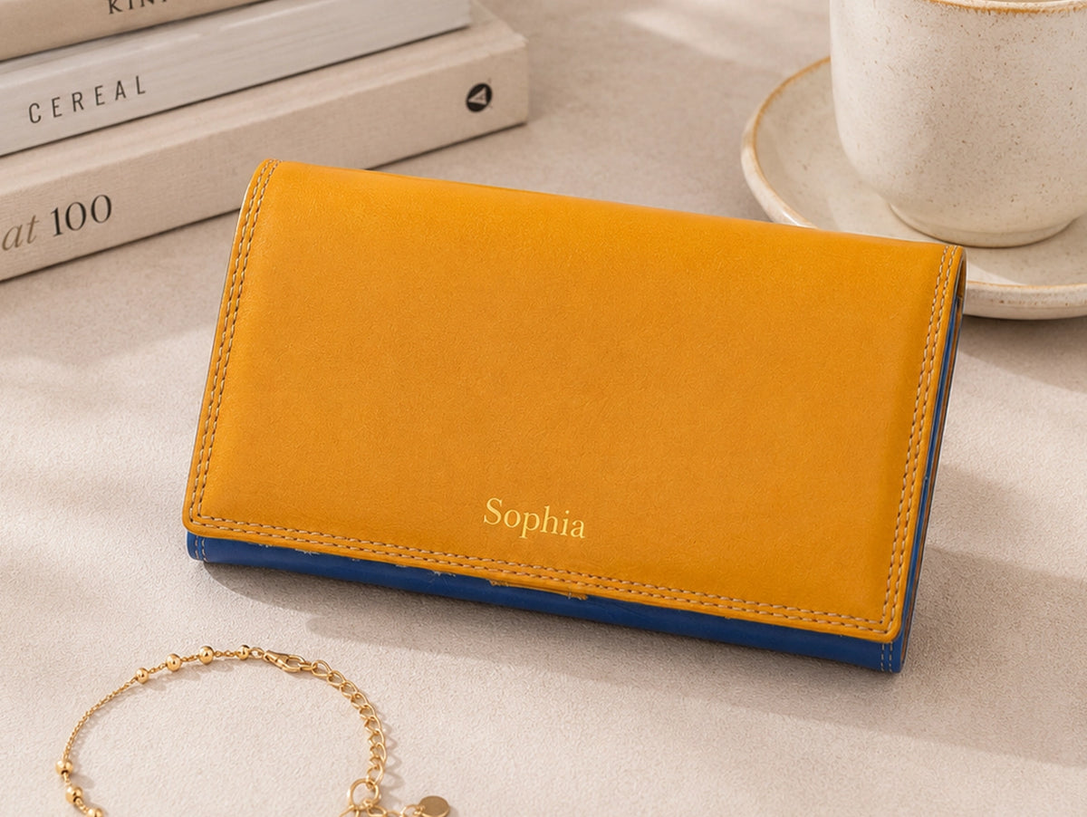 Personalised Glacier Multi Leather Purse – Women's RFID Long Wallet with 14 Card Slots & Coin Pocket