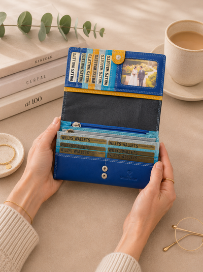 Personalised Glacier Multi Leather Purse – Women's RFID Long Wallet with 14 Card Slots & Coin Pocket