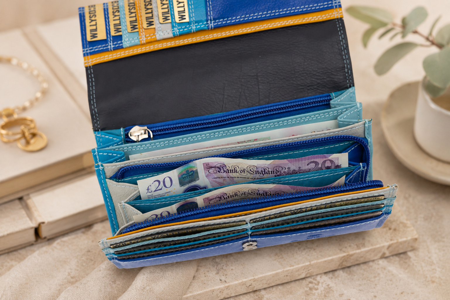 Personalised Glacier Multi Leather Purse – Women's RFID Long Wallet with 14 Card Slots & Coin Pocket