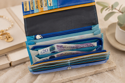 Personalised Glacier Multi Leather Purse – Women's RFID Long Wallet with 14 Card Slots & Coin Pocket
