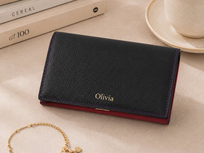 Personalised Midnight Multi Leather Purse – Women's RFID Long Wallet with 14 Card Slots & Coin Pocket
