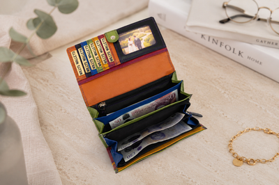 Personalised Midnight Multi Leather Purse – Women's RFID Long Wallet with 14 Card Slots & Coin Pocket
