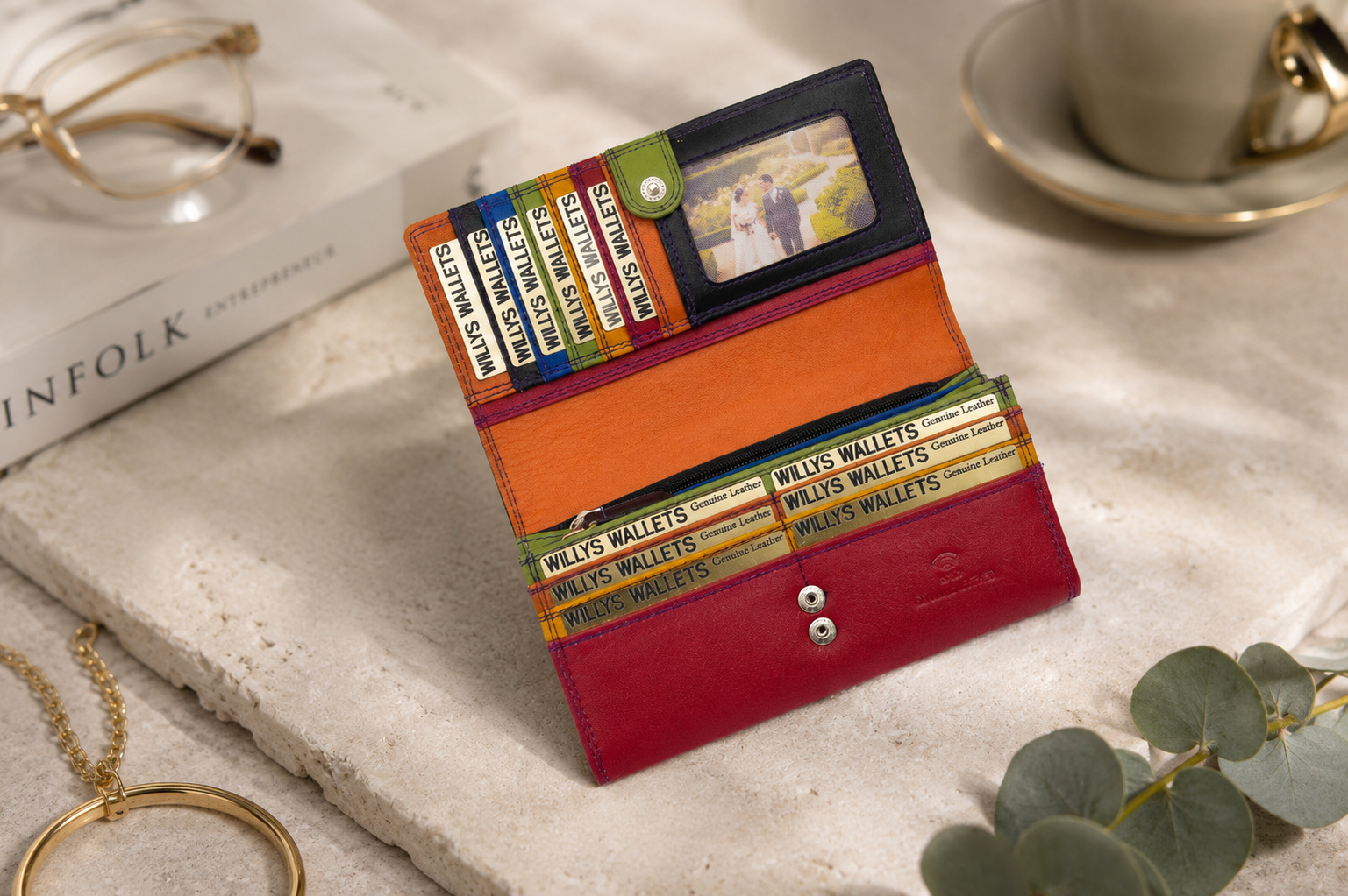 Personalised Midnight Multi Leather Purse – Women's RFID Long Wallet with 14 Card Slots & Coin Pocket