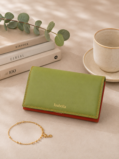 Personalised Pacific Multi Leather Purse – Women's RFID Long Wallet with 14 Card Slots & Coin Pocket