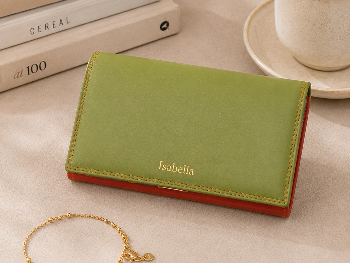 Personalised Pacific Multi Leather Purse – Women's RFID Long Wallet with 14 Card Slots & Coin Pocket