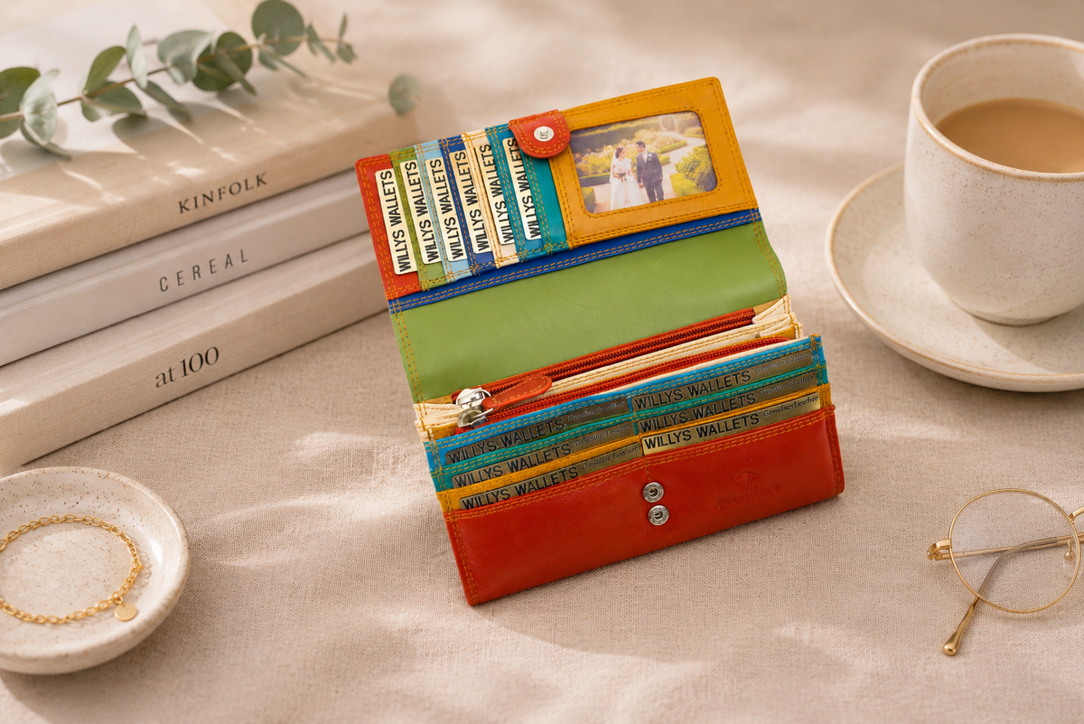 Personalised Pacific Multi Leather Purse – Women's RFID Long Wallet with 14 Card Slots & Coin Pocket