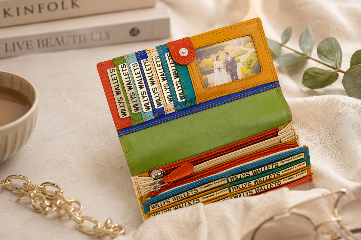 Personalised Pacific Multi Leather Purse – Women's RFID Long Wallet with 14 Card Slots & Coin Pocket