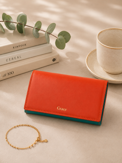 Personalised Seville Multi Leather Purse – Women's RFID Long Wallet with 14 Card Slots & Coin Pocket