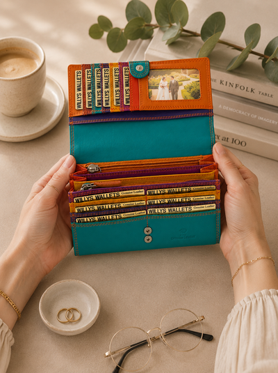 Personalised Seville Multi Leather Purse – Women's RFID Long Wallet with 14 Card Slots & Coin Pocket