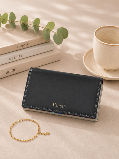 Personalised Sky Multi Leather Purse – Women's RFID Long Wallet with 14 Card Slots & Coin Pocket