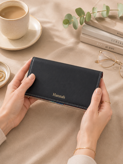 Personalised Sky Multi Leather Purse – Women's RFID Long Wallet with 14 Card Slots & Coin Pocket