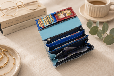 Personalised Sky Multi Leather Purse – Women's RFID Long Wallet with 14 Card Slots & Coin Pocket