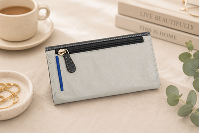 Personalised Sky Multi Leather Purse – Women's RFID Long Wallet with 14 Card Slots & Coin Pocket