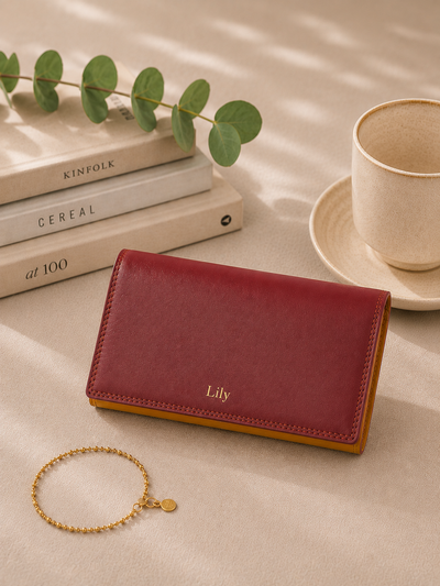Personalised Spice Multi Leather Purse – Women's RFID Long Wallet with 14 Card Slots & Coin Pocket