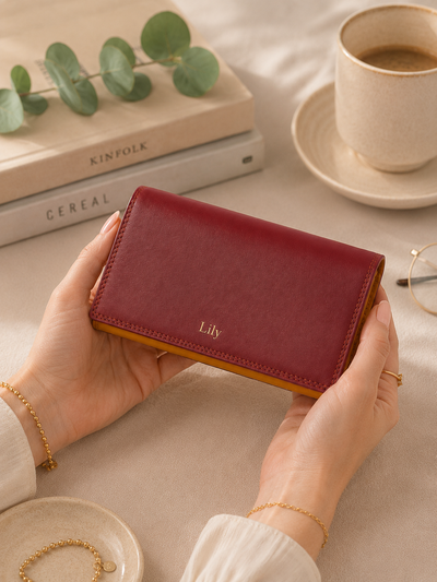 Personalised Spice Multi Leather Purse – Women's RFID Long Wallet with 14 Card Slots & Coin Pocket