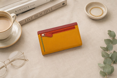 Personalised Spice Multi Leather Purse – Women's RFID Long Wallet with 14 Card Slots & Coin Pocket
