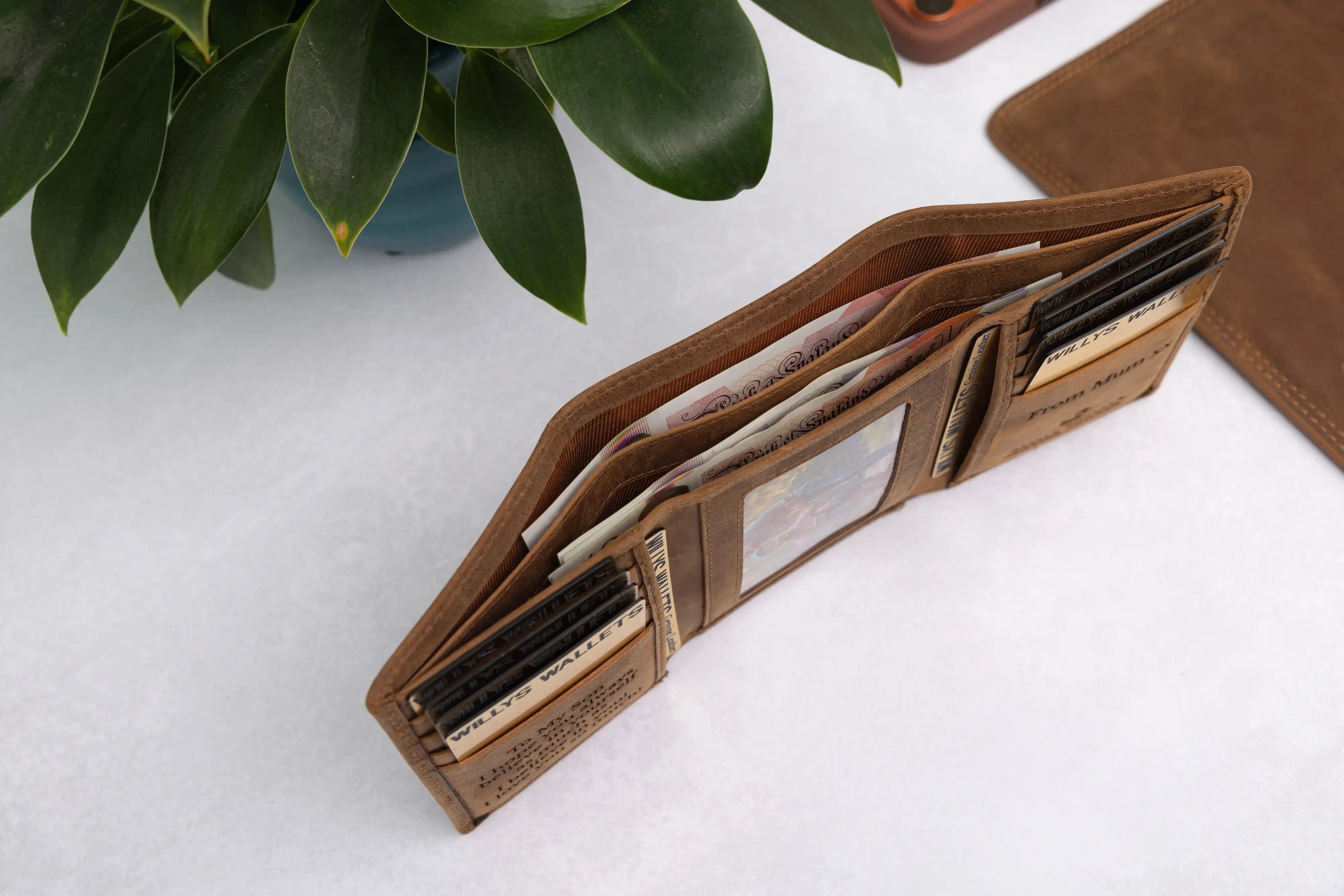 Personalised Rustic Brown Leather Wallet – Trifold RFID Wallet for Men