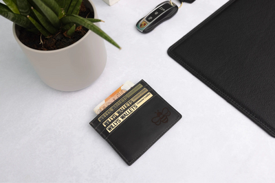 Personalised Black Hunter Leather Card Holder – RFID Slim Wallet
