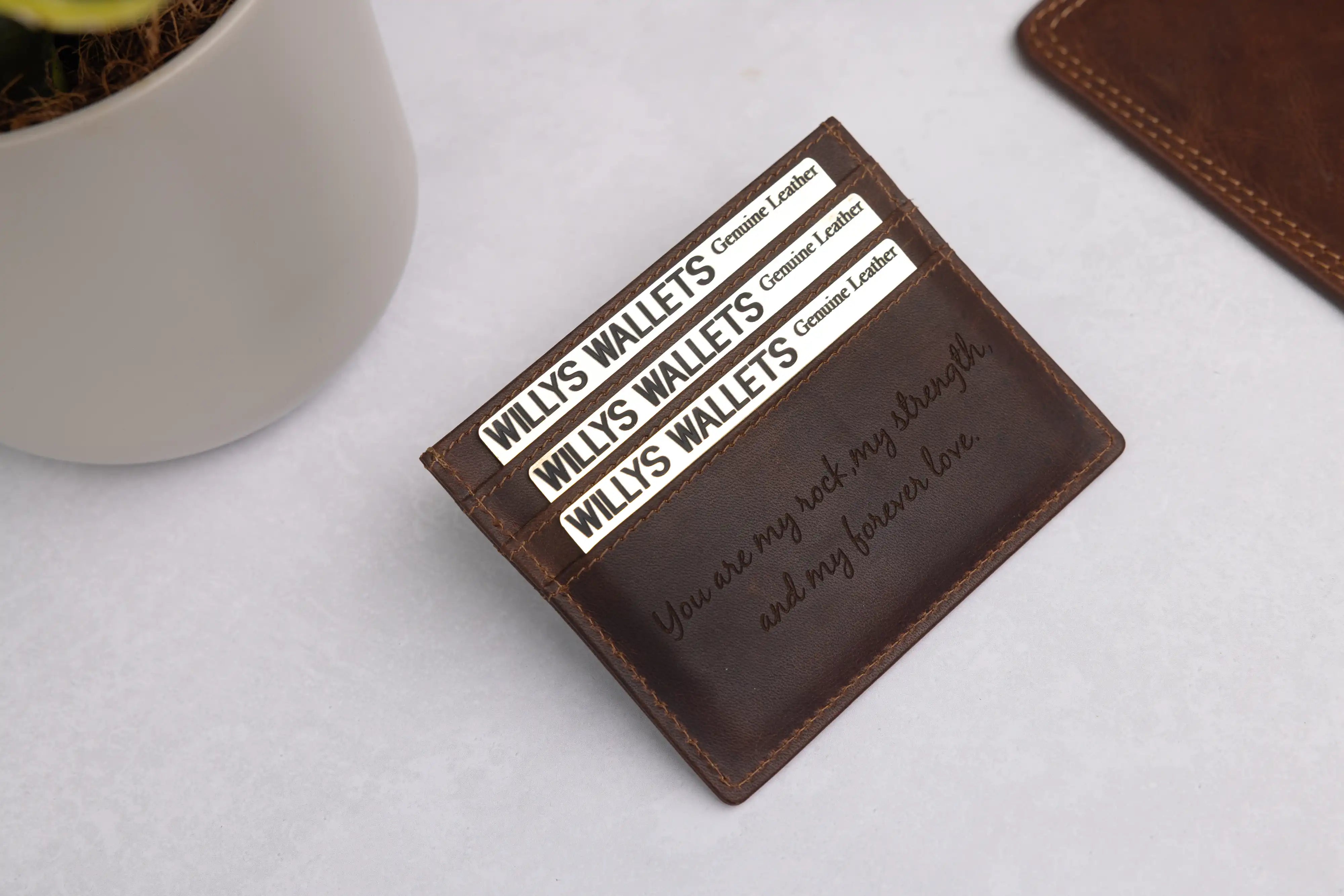 Personalised Brown Leather Card Holder – Slim RFID Wallet