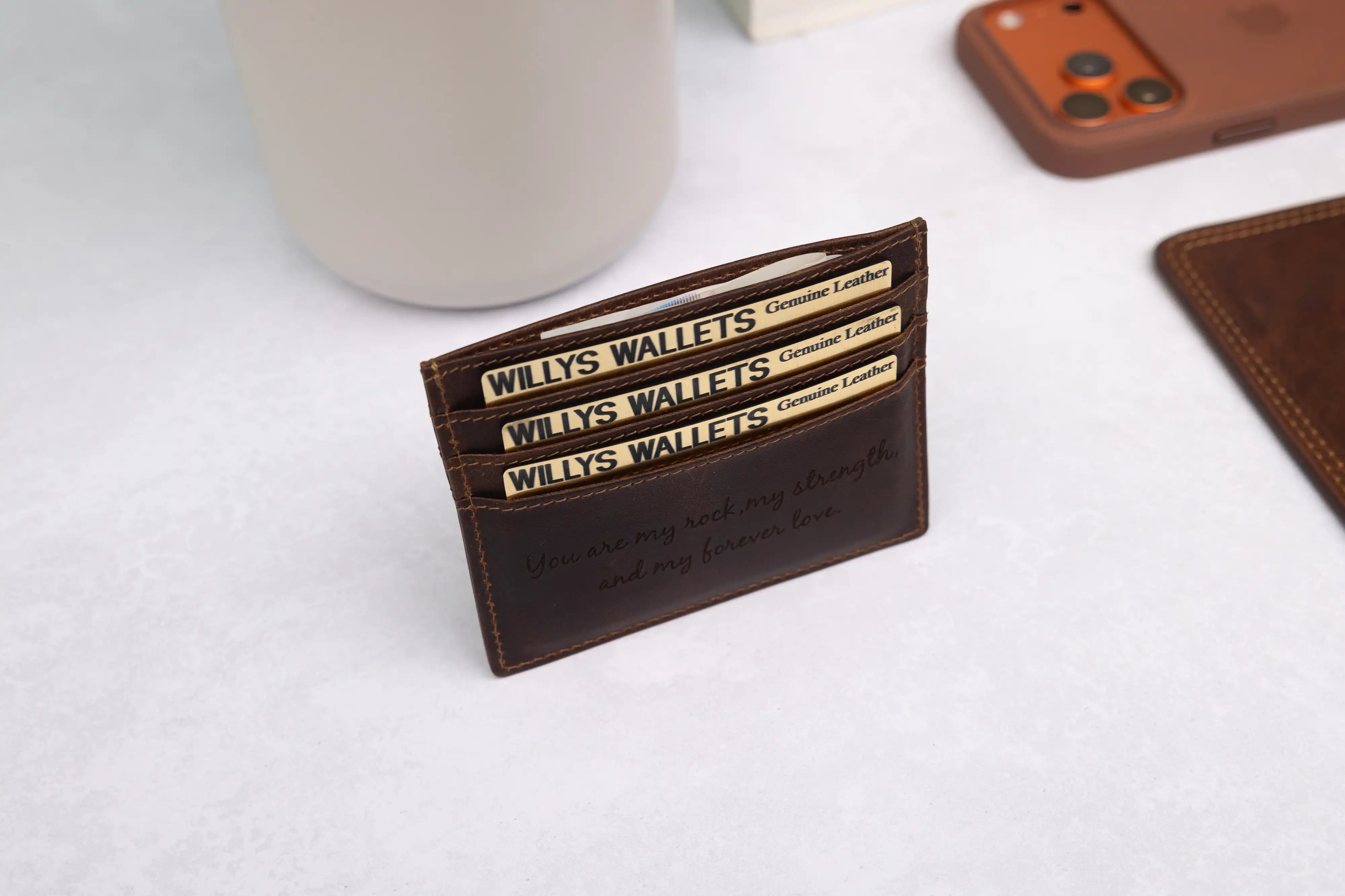 Personalised Brown Leather Card Holder – Slim RFID Wallet
