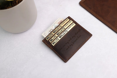 Personalised Brown Leather Card Holder – Slim RFID Wallet