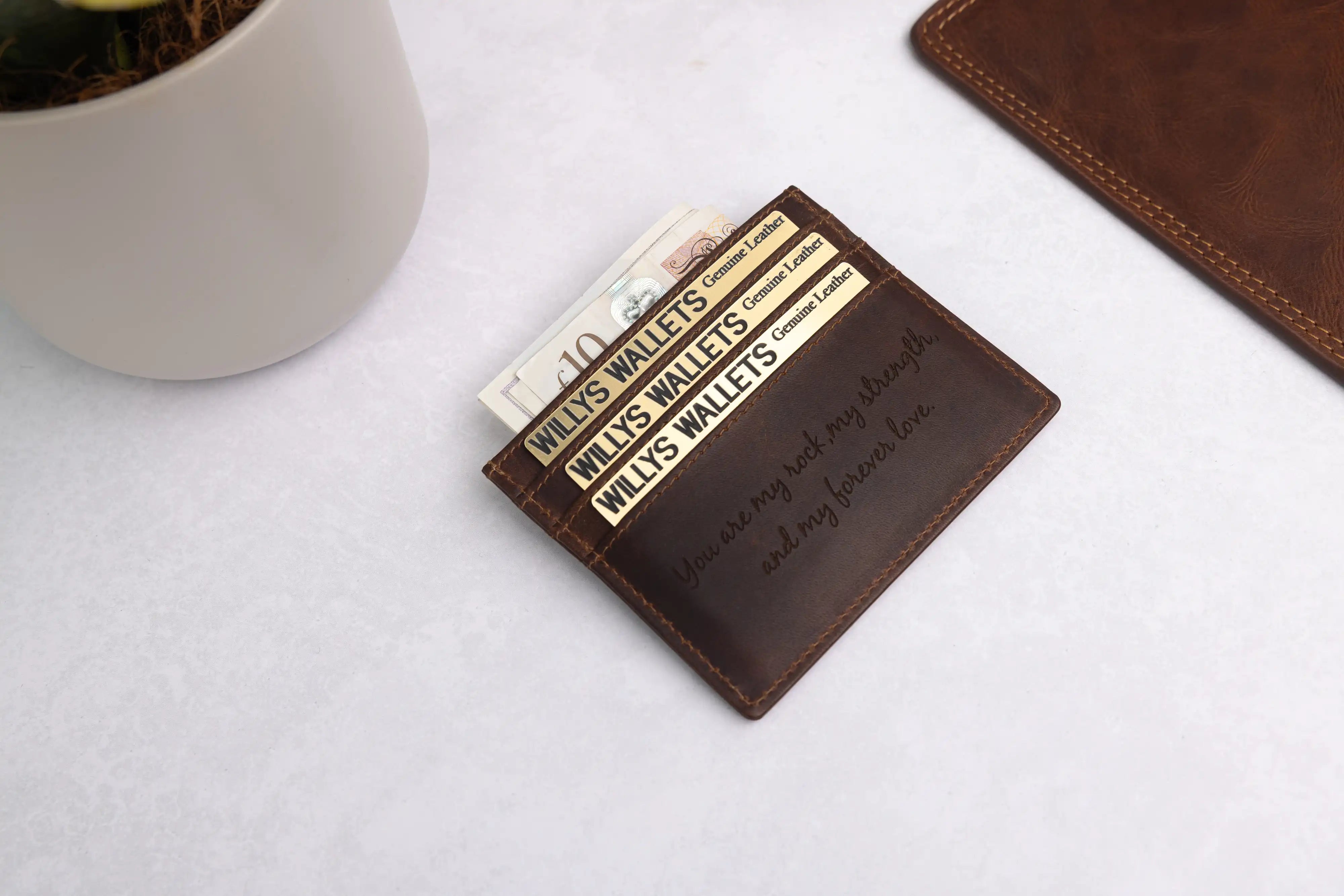 Personalised Brown Leather Card Holder – Slim RFID Wallet