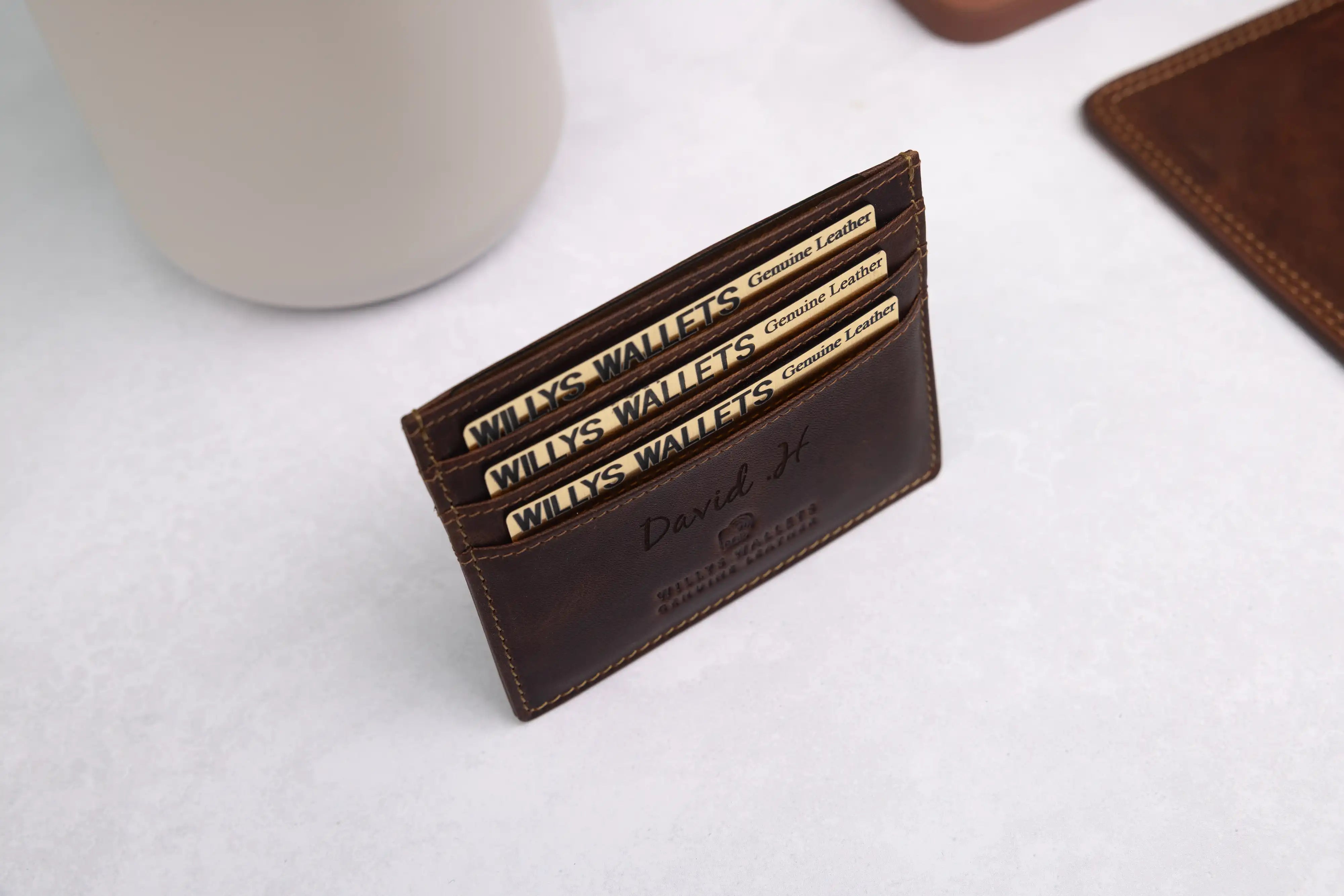 Personalised Brown Leather Card Holder – Slim RFID Wallet