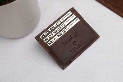 Personalised Brown Leather Card Holder – Slim RFID Wallet