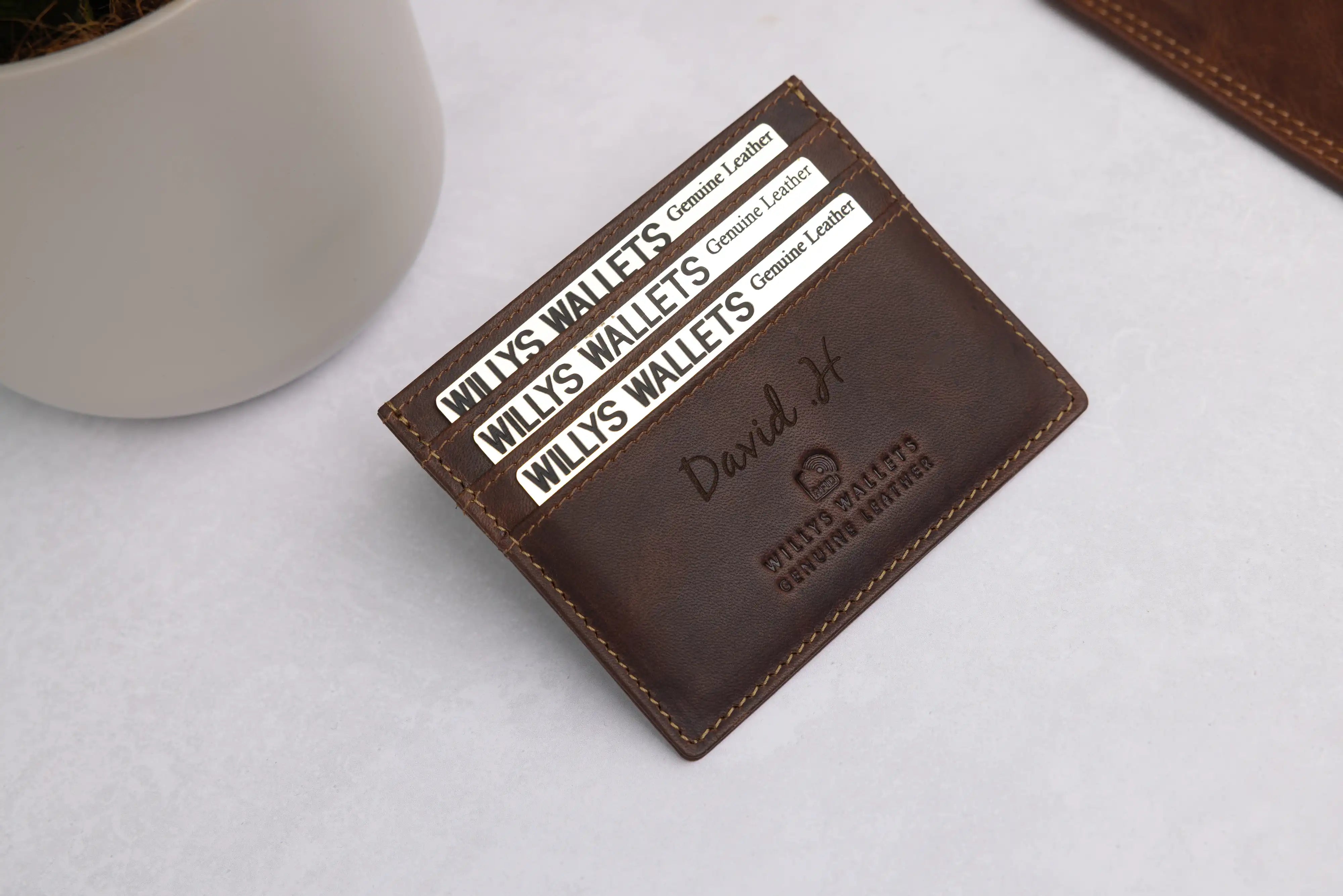 Personalised Brown Leather Card Holder – Slim RFID Wallet