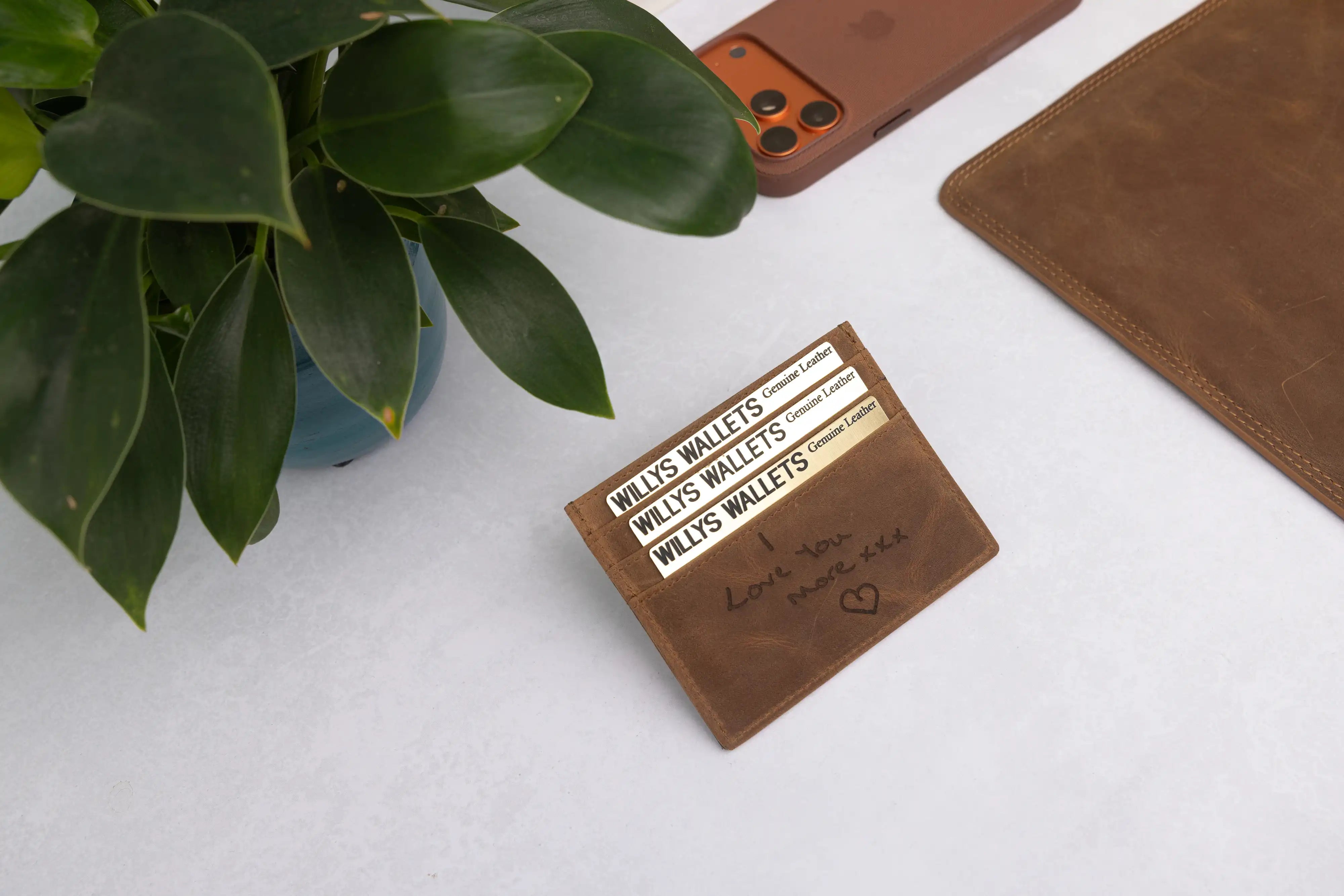 Personalised Rustic Brown Leather Card Holder – RFID Slim Wallet