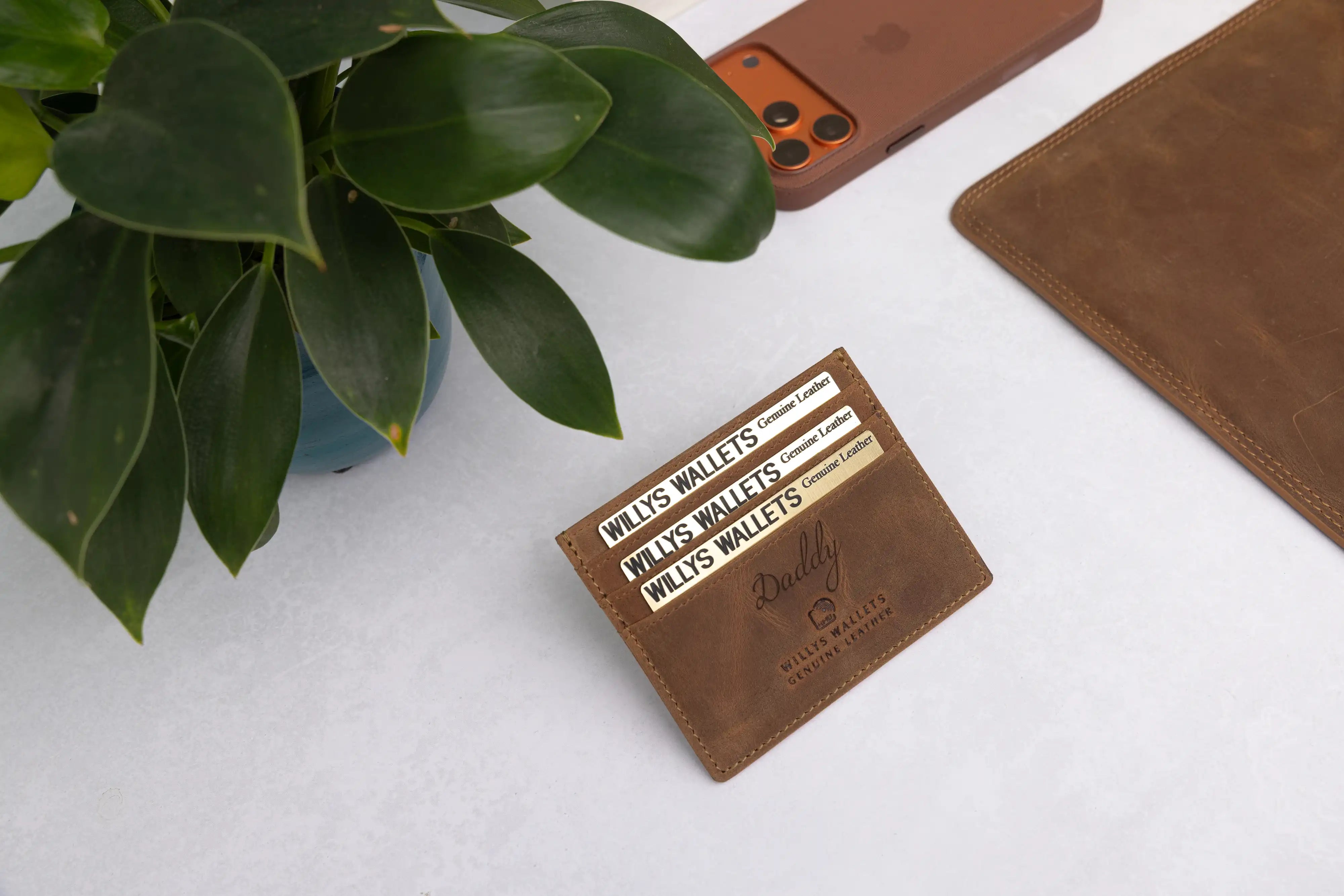 Personalised Rustic Brown Leather Card Holder – RFID Slim Wallet