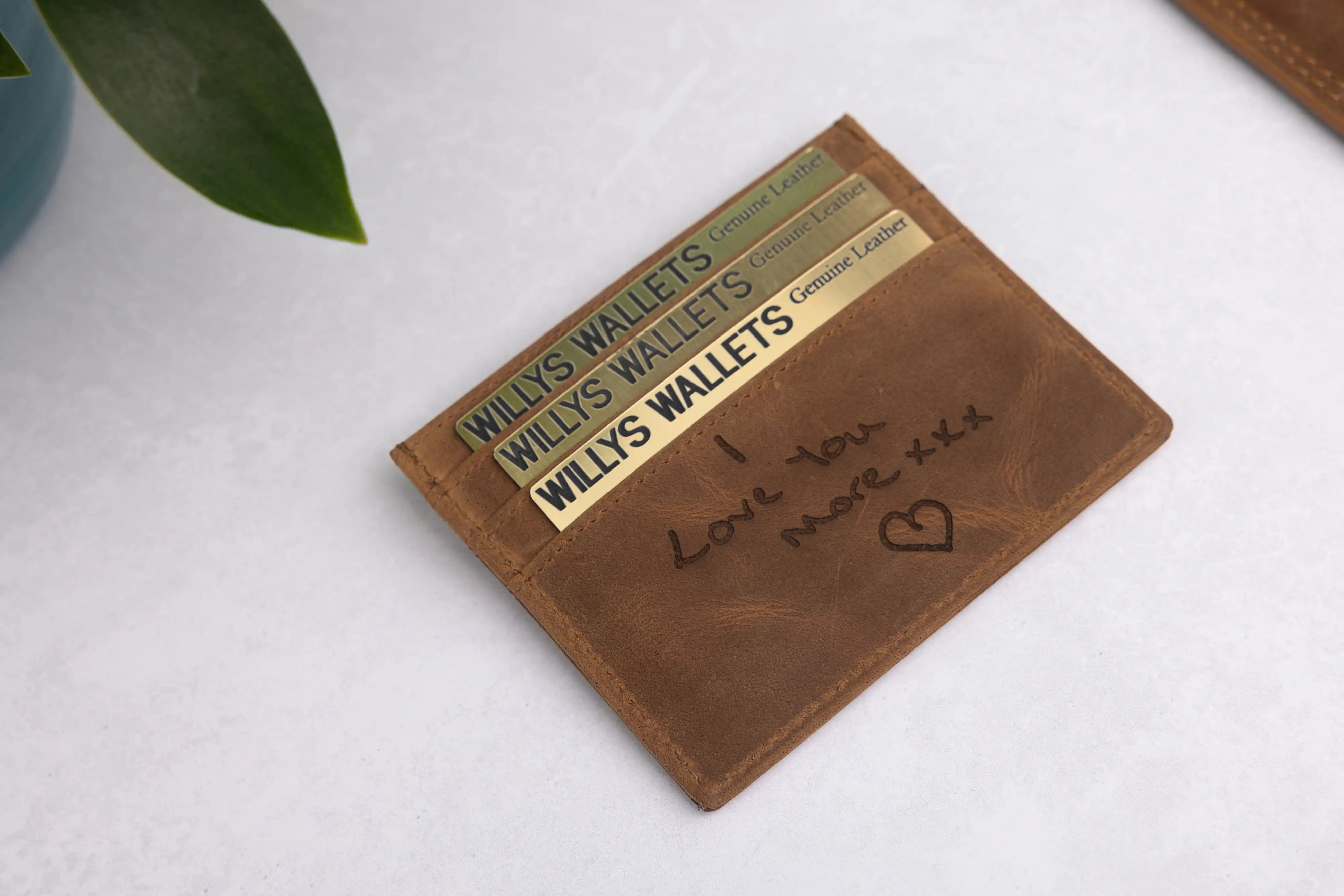 Personalised Rustic Brown Leather Card Holder – RFID Slim Wallet