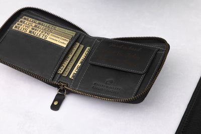 Personalised Black Hunter Leather Wallet – Bifold Zip-Around RFID Wallet
